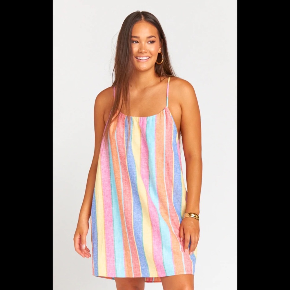 SMYM Carlotta Mini Dress in Rainbow Stripe Linen
